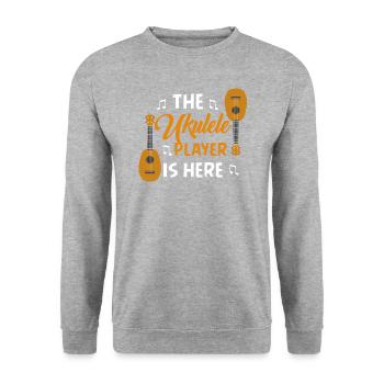 Joueur de ukulélé ici Guitare Joueur de musique hawaïen - Sweat-shirt Unisexe - gris chiné - Devant - Alina (178cm) & Michal (187cm)