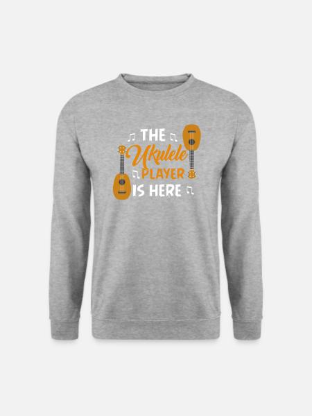 Ukulele Spieler Hier Gitarre Hawaiian Music Player - Unisex Pullover - Weißgrau meliert