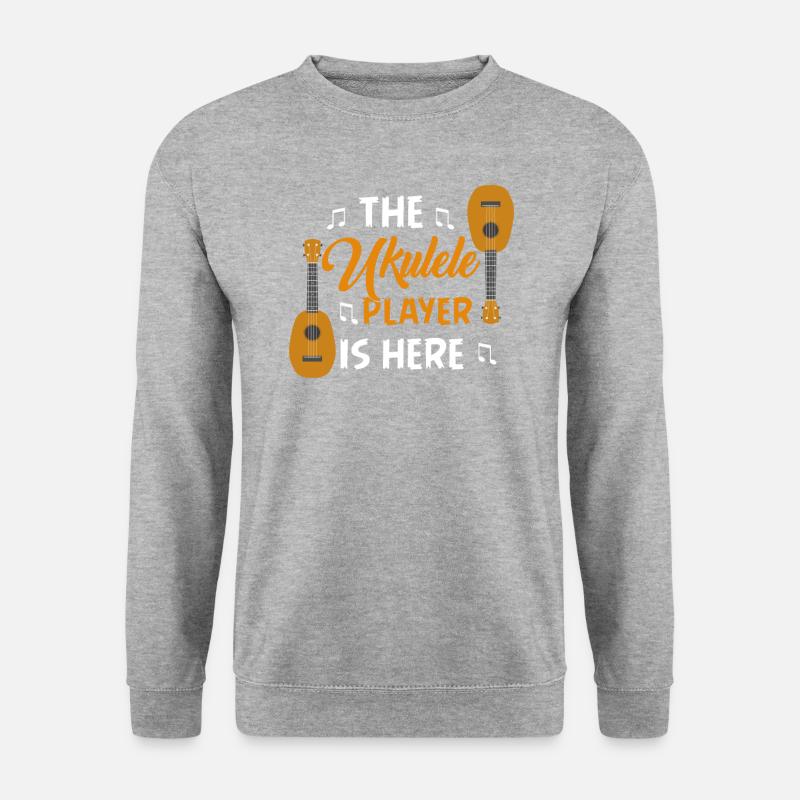 Ukulele Spieler Hier Gitarre Hawaiian Music Player - Unisex Pullover - Weißgrau meliert