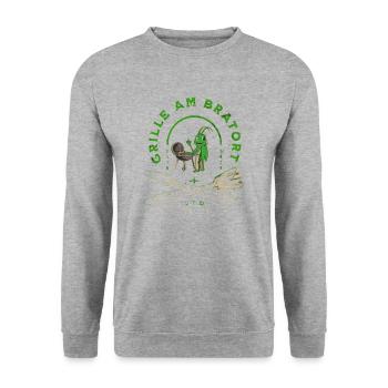 Lustiges Grille am Bratort Barbecue - Unisex Pullover - Weißgrau meliert - Vorne - Alina (178cm) & Michal (187cm)