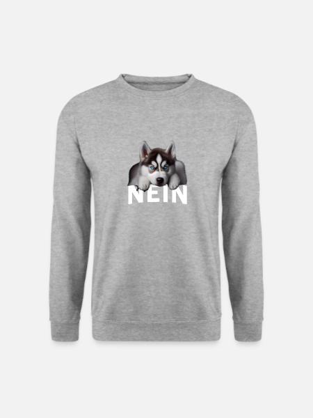 Statement Husky, Nö Fun, Einfach Nö, Nein - Unisex Pullover - Weißgrau meliert