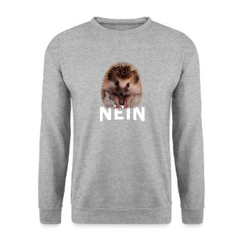 Statement Igel, Nö Fun, Einfach Nö, Nein - Unisex Pullover - Weißgrau meliert - Vorne - Alina (178cm) & Michal (187cm)