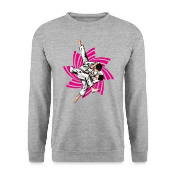 Rosa Judo - Unisex Pullover - Weißgrau meliert - Vorne - Alina (178cm) & Michal (187cm)