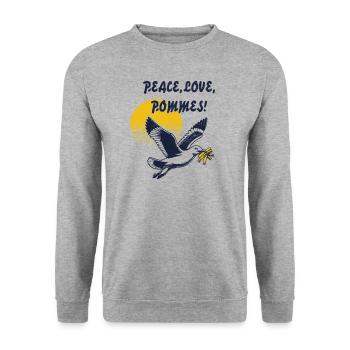 Peace Love Pommes - Unisex Pullover - Weißgrau meliert - Vorne - Alina (178cm) & Michal (187cm)