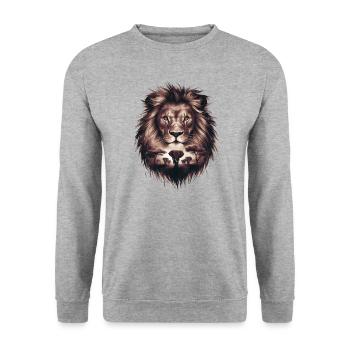 Majestic Lion with Elephants: Wildlife Art - Unisex Sweatshirt - salt & pepper - Front - Alina (178cm) & Michal (187cm)
