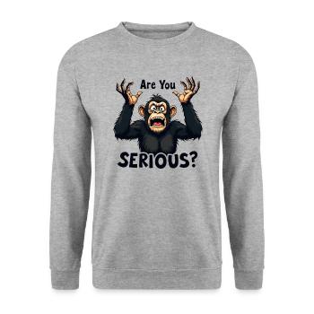 Ist das Ihr Ernst? Lustiger Affe Humorvoller Affe - Unisex Pullover - Weißgrau meliert - Vorne - Alina (178cm) & Michal (187cm)