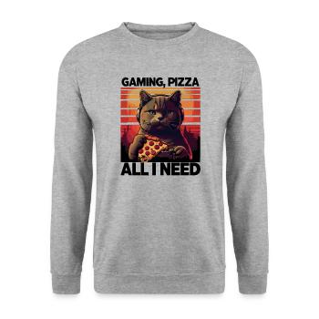 Funny Cats Gaming Pizza Gamer Gamer Gaming - Unisex Sweatshirt - salt & pepper - Front - Alina (178cm) & Michal (187cm)