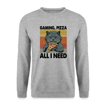 Funny Cats Gaming Pizza Gamer Gamer Gaming - Unisex Sweatshirt - salt & pepper - Front - Alina (178cm) & Michal (187cm)