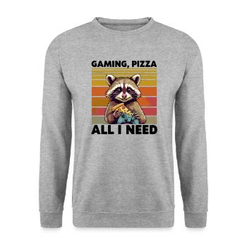 Funny Raccoon Gaming Pizza Gamer Gamer Gaming - Unisex Sweatshirt - salt & pepper - Front - Alina (178cm) & Michal (187cm)
