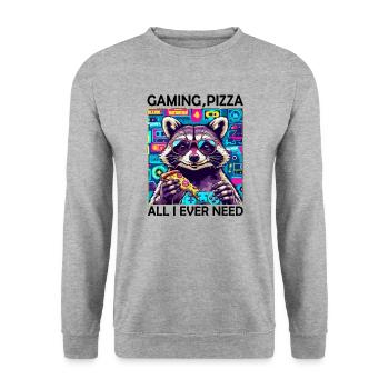 Funny Raccoon Gaming Pizza Gamer Gamer Gaming - Unisex Sweatshirt - salt & pepper - Front - Alina (178cm) & Michal (187cm)