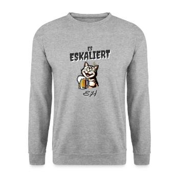 Es eskaliert eh lachende Katze mit Bier - Unisex Pullover - Weißgrau meliert - Vorne - Alina (178cm) & Michal (187cm)
