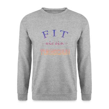 Fit wie ein Turnschuh --Fitness - Trainig - Gym - Unisex Pullover - Weißgrau meliert - Vorne - Alina (178cm) & Michal (187cm)