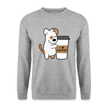 Hund Kaffee - Unisex Pullover - Weißgrau meliert - Vorne - Alina (178cm) & Michal (187cm)
