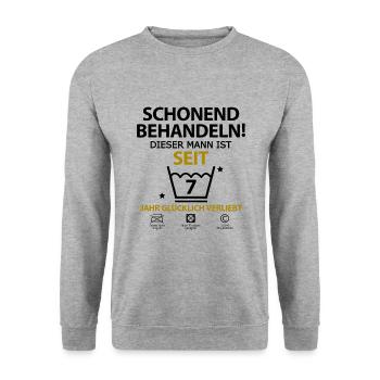 Sieben 7 jahre Jährige Beziehung Mann Freund - Unisex Pullover - Weißgrau meliert - Vorne - Alina (178cm) & Michal (187cm)