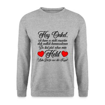Onkel werdener verkünden zur Geburt Geworden Neuer - Unisex Pullover - Weißgrau meliert - Vorne - Alina (178cm) & Michal (187cm)