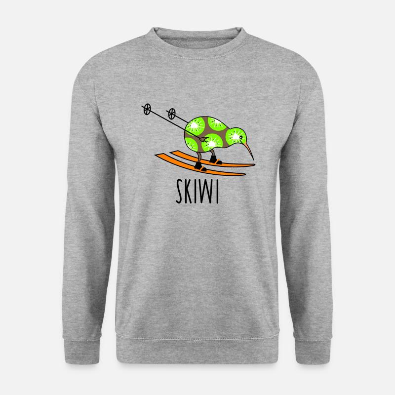 Lustiger Kiwi als Skifahrer - Unisex Pullover - Weißgrau meliert