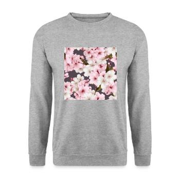 Realistic White Pink Cherry Blossom Pattern - Unisex Sweatshirt - salt & pepper - Front - Alina (178cm) & Michal (187cm)