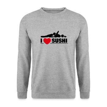 Ich liebe Sushi Sexy Versaut - Unisex Pullover - Weißgrau meliert - Vorne - Alina (178cm) & Michal (187cm)