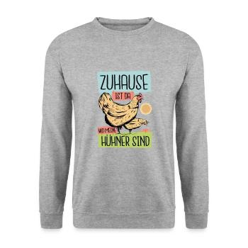 Zu Hause ist da wo meine Hühner sind - für Farmer - Unisex Pullover - Weißgrau meliert - Vorne - Alina (178cm) & Michal (187cm)