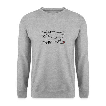 Papierschiff Papierboot Meer Papierschiffchen - Unisex Pullover - Weißgrau meliert - Vorne - Alina (178cm) & Michal (187cm)