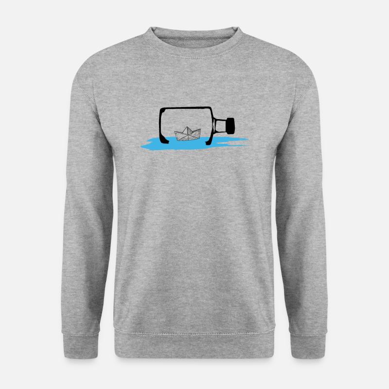 Papierboot Papierschiff Flasche Flaschenpost Meer - Unisex Pullover - Weißgrau meliert