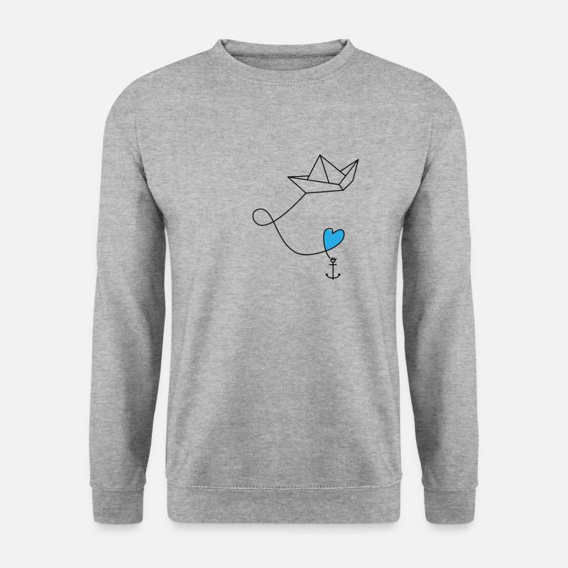 Papierschiff Papierboot mit Anker im Meer - Unisex Pullover - Weißgrau meliert