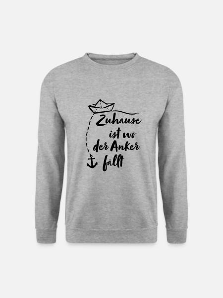 Papierschiff Zuhause ist wo der Anker fällt - Unisex Pullover - Weißgrau meliert