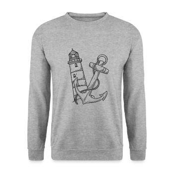 Leuchtturm Anker Maritim - Unisex Pullover - Weißgrau meliert - Vorne - Alina (178cm) & Michal (187cm)
