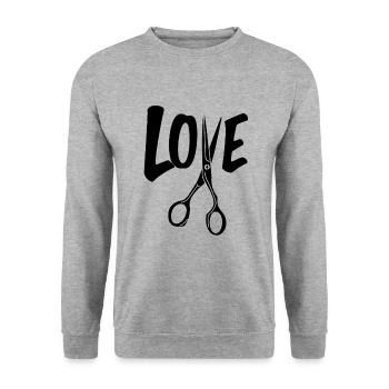 Friseur Friseurin - Unisex Pullover - Weißgrau meliert - Vorne - Alina (178cm) & Michal (187cm)