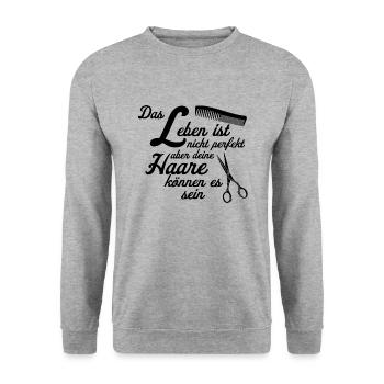 Friseur Friseurin - Unisex Pullover - Weißgrau meliert - Vorne - Alina (178cm) & Michal (187cm)