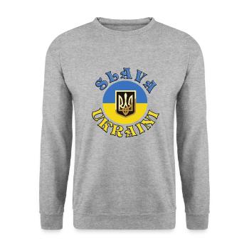 Slava Ukraini - Unisex Pullover - Weißgrau meliert - Vorne - Alina (178cm) & Michal (187cm)
