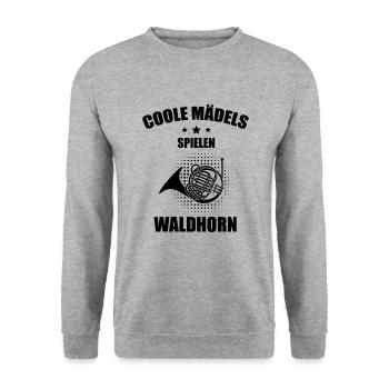Waldhorn Waldhornspieler Waldhornist - Unisex Pullover - Weißgrau meliert - Vorne - Alina (178cm) & Michal (187cm)