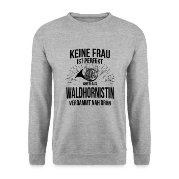 Waldhorn Waldhornspieler Waldhornist - Unisex Pullover - Weißgrau meliert - Vorne - Alina (178cm) & Michal (187cm)