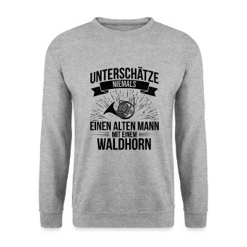 Waldhorn Waldhornspieler Waldhornist - Unisex Pullover - Weißgrau meliert - Vorne - Alina (178cm) & Michal (187cm)