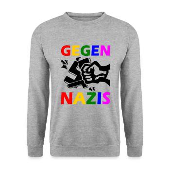 Gegen nazis - Unisex Pullover - Weißgrau meliert - Vorne - Alina (178cm) & Michal (187cm)