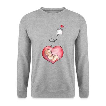 Maman et bébé sont connectés au cœur - Sweat-shirt Unisexe - gris chiné - Devant - Alina (178cm) & Michal (187cm)