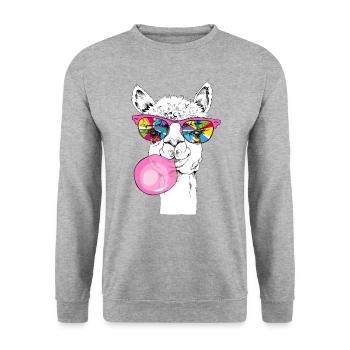 Cooles Lama - Unisex Pullover - Weißgrau meliert - Vorne - Alina (178cm) & Michal (187cm)