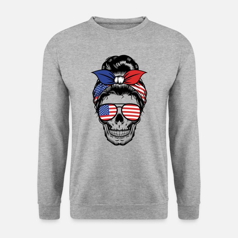 Schädel Mama Usa - Unisex Pullover - Weißgrau meliert