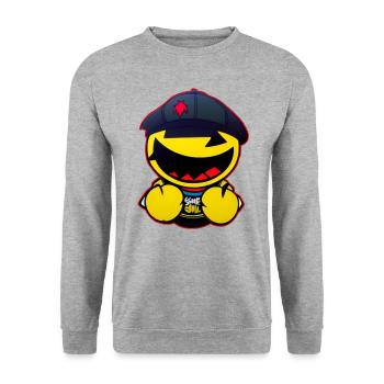 Monstre smiley jaune effronté avec casquette - Sweat-shirt Unisexe - gris chiné - Devant - Alina (178cm) & Michal (187cm)