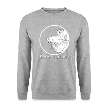 Betta splendens (Halfmoon) - Unisex Pullover - Weißgrau meliert - Vorne - Alina (178cm) & Michal (187cm)