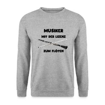 Die Flöten Lizenz haben Flötenspieler im Orchester - Unisex Pullover - Weißgrau meliert - Vorne - Alina (178cm) & Michal (187cm)