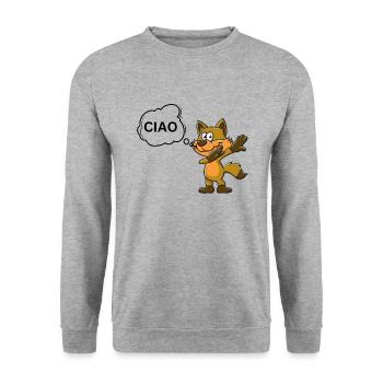 Cooler Fuchs CIAO Tier Geschenkidee - Unisex Pullover - Weißgrau meliert - Vorne - Alina (178cm) & Michal (187cm)