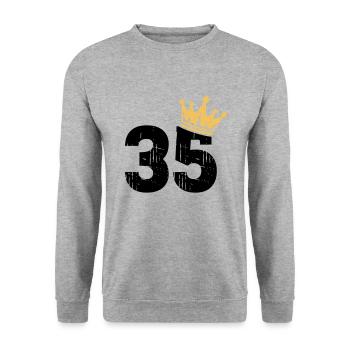 35 Krone 35. Geburtstag 35 Jahre - Unisex Pullover - Weißgrau meliert - Vorne - Alina (178cm) & Michal (187cm)