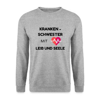 Krankenschwester mit Leib und Seele - Unisex Pullover - Weißgrau meliert - Vorne - Alina (178cm) & Michal (187cm)