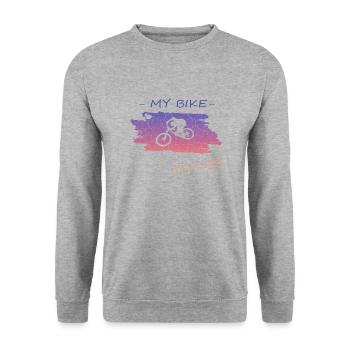 Biken Fahrrad Bike - Unisex Pullover - Weißgrau meliert - Vorne - Alina (178cm) & Michal (187cm)