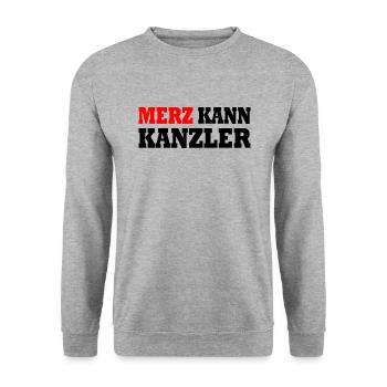 Merz kann kanzler - Unisex Pullover - Weißgrau meliert - Vorne - Alina (178cm) & Michal (187cm)