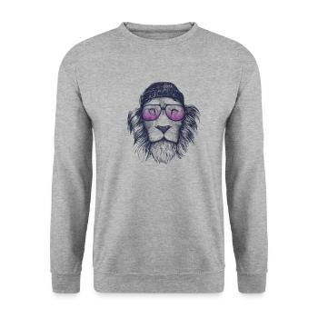 Löwen-Hipster T-Shirt - Unisex Pullover - Weißgrau meliert - Vorne - Alina (178cm) & Michal (187cm)