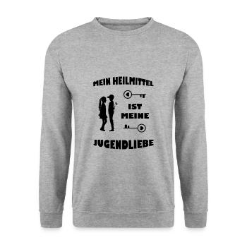 My childhood love is my healing! - Unisex Sweatshirt - salt & pepper - Front - Alina (178cm) & Michal (187cm)