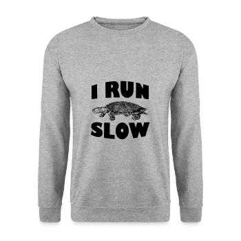 Schildkröte | Ich laufe langsam Spruch lustig - Unisex Pullover - Weißgrau meliert - Vorne - Alina (178cm) & Michal (187cm)