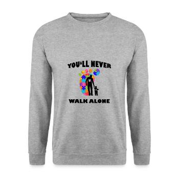 Never Alone Alone Father & Son Autism Awaren - Unisex Pullover - Weißgrau meliert - Vorne - Alina (178cm) & Michal (187cm)